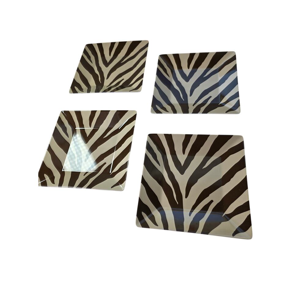 HOME Brown Tan Zebra Stripes Square 8" Melamine Salad Luncheon Plates Set of 4